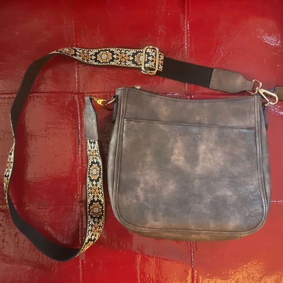 Premium Vegan Leather Coffee Brown Crossbody Purse with Guitar Strap - Picture 2 of 5